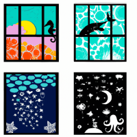 Design a set of custom wall decals featuring imaginative and whimsical scenes that can be easily applied and removed from the walls of a kid's bedroom. Think about themes like outer space, underwater worlds, or enchanted forests.